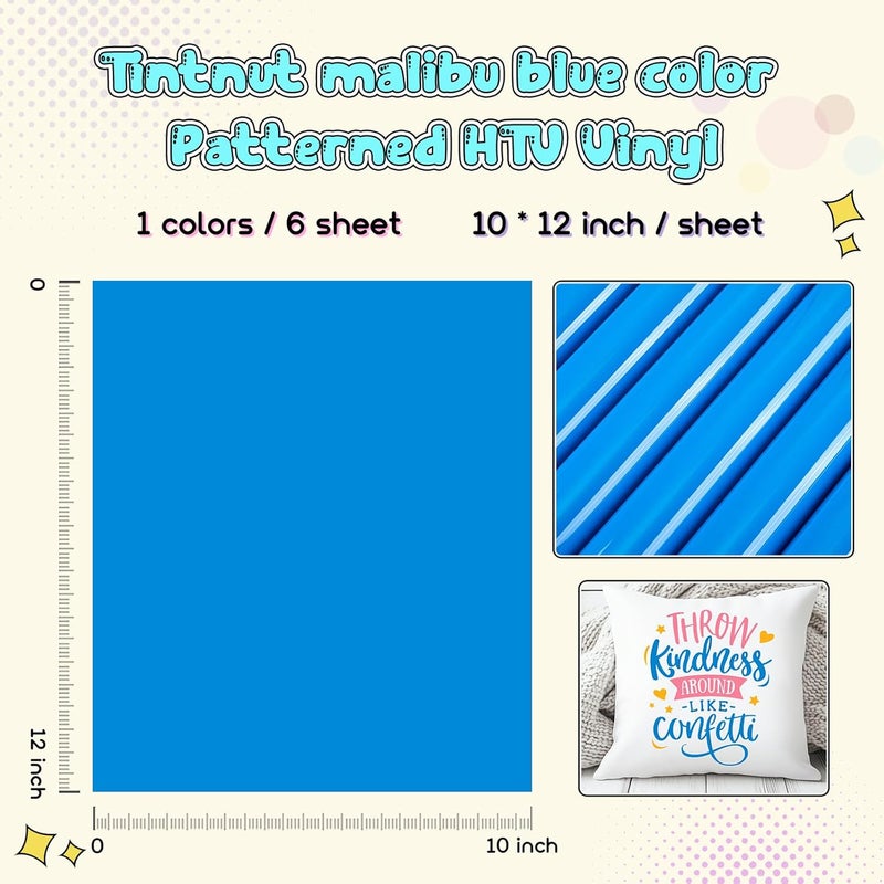 Tintnut Malibu Blue Color Heat Transfer Vinyl -6 Sheets 12"x10" Bright Color Iron on Vinyl for T-Shirts Clothing Bags HTV Vinyl for All Cutting Machine - Image 2